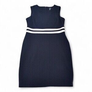 Chaps Navy‎ Sheath Dress with White Waist Stripes - Size 12